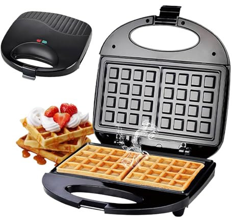 Waffle Maker, Double Waffle Maker, 2 Slice Non-Stick Waffle Iron, Cool Touch Handle with Locking Latch, Indicator Lights, Stainless Steel Housing, 750W Power, For Desserts and Savoury Snacks