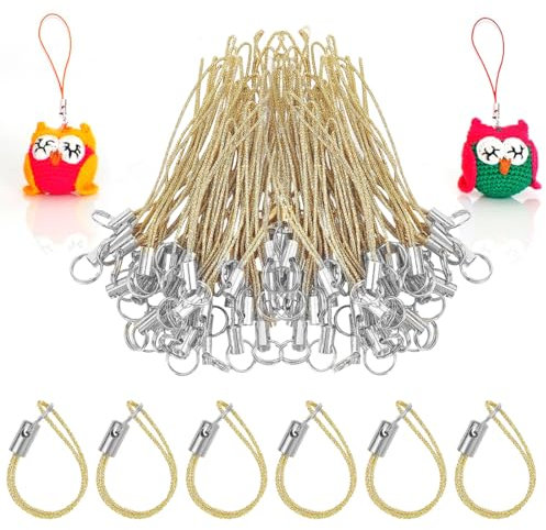 OQKAHIV 50 Pièces or Téléphone Chaîne, Sangle Cordon Téléphone Portable Simple, Boucles Charme Téléphone Portable avec Mousqueton, Sangle Téléphone Portable Cordon pour Pendentifs Porte-clés
