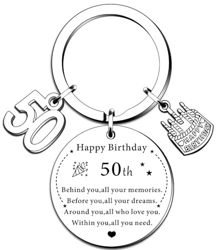 SMARGO 50th Birthday Keyring Gifts for Women Men Keepsake Gifts for 50 Year Old Women Men Happy 50th Birthday Gifts for Him Her