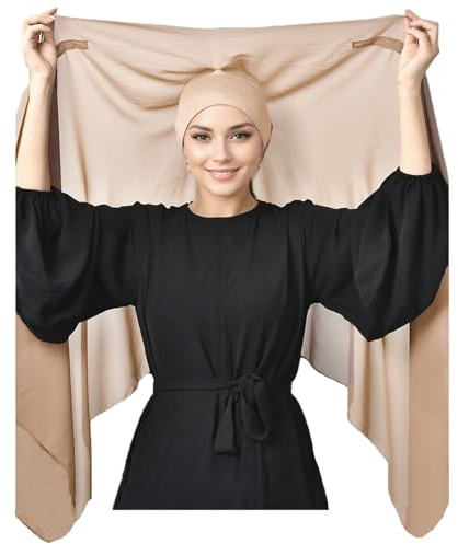 HURESON Instant-Chiffon-Hijab-Set, 3-in-1-Hijab-Schal mit integrierten Magneten und Unterkappen-Kopfwickel mit Modellmütze