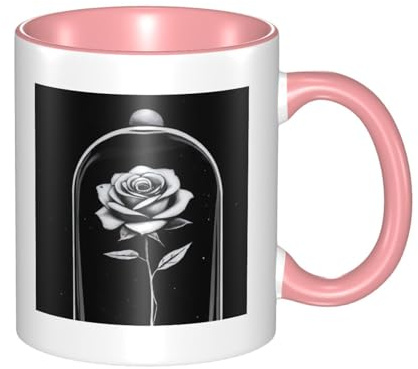 Funny Coffee Mugs Beauttiful Rose 11 Oz Two Tone Color Ceramic Cup with Comfortable Handle, 3D Pattern, Perfect for Coffee & Tea Cups Mug