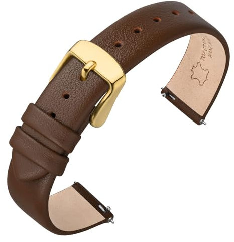 ANNEFIT Watch Straps for Men Women, Top Grain Leather Watch Band with Quick Release, Band Width 12mm with Gold Buckle (Dark Brown)