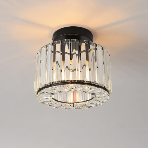 ANWIO Moderne Kristall Deckenleuchte Kronleuchter Metall Käfige Lampenschirm Metall E27 Fassung Deckenlampe für Küche Wohnzimmer Schlafzimmer, Schwarz, Φ21CM