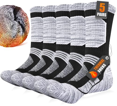 Niofind Mens Thermal Socks Thick Warm Winter Work Boot Socks, 5/8 Pairs | 80% Cotton, Full Terry Cushioning, Arch Support, Reinforced Heel/Toe, for Work, Walking, Hiking, Cycling, Running, Sports