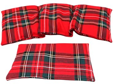 Kirschkernkissen SCHOTTEN - DESIGN 2 er Set Langes 36 x 18 cm 3 Kammer + kleines Körnerkissen Wärmekissen XXL Schulterkissen Nackenkissen Mikrowelle + Backofen (Rot Schotten Design, Kirschkerne)