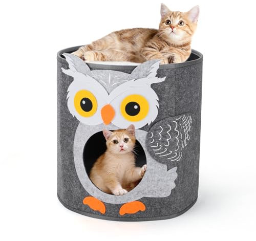 Dripex Cat Bed for Indoor Cats - Large Cat Cave Hideaway Foldable Enclosed Pet Bed House for 2 Cats, 35 x 35 x 35cm, Grey