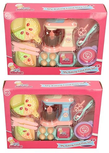 Little Kitchen Kids Baking Play Set with Stand Mixer, Cake Slices, Utensils and Accessories, Pink