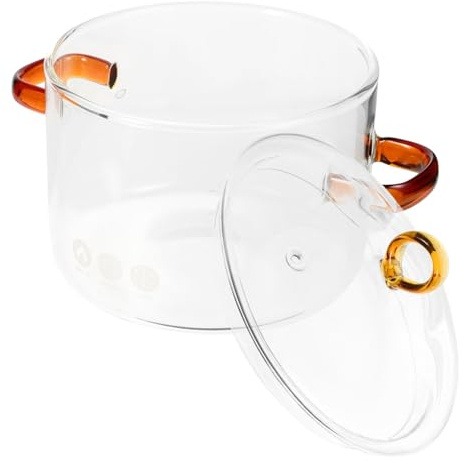 BESTonZON Marmite à Soupe en Verre Transparent 1,9 L Double Poignée Haute Borosilicate Antidérapante Cuisson sur Cuisinière Micro-ondes avec Couvercle pour Usage Domestique