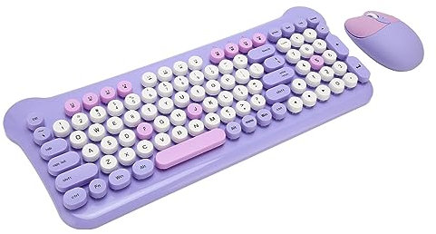 Asixxsix Combo für Drahtlose Tastatur und Maus, 98 Tasten Retro -Tastatur mit Niedlicher Drahtloser Maus, 2,4 -g -Plug -Play für windowss, PC, Laptop, Smart -TVs, Desktops (Purple)