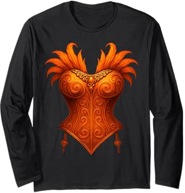 Showgirl Costume Illusion Orange Corset Feather Halloween Long Sleeve T-Shirt