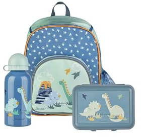 Sterntaler Kindergarten Set Dino Rexi – Unisex Set mit coolem Dinosaurier-Motiv – enthält Kinderrucksack, Brotdose und Trinkflasche – Farbe mehrfarbig