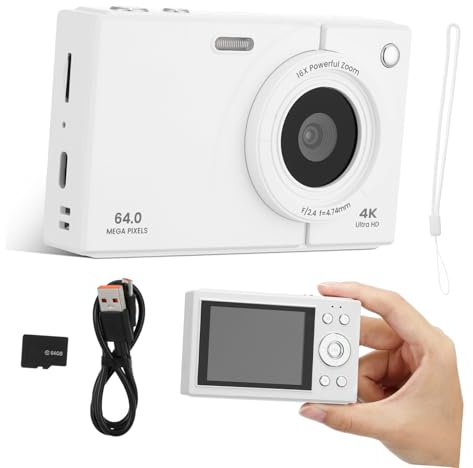 BESPORTBLE 64gb Digitalkamera Weiß Mit -Display Bildstabilisierung -videoaufnahme Kompakte Reisekamera Für Drinnen Und Draußen Digitalkamera Für Teenager Und Junge Mädchen
