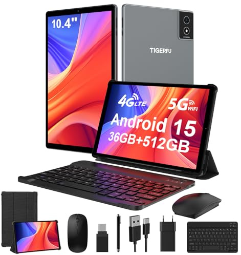 TIGERFU Tablette 10.4 Pouces avec Carte SIM, 4G LTE+5G WiFi, 36Go RAM+512Go ROM(1To TF), Octa-Core Processeur, INCELL 2000 * 1200, 8000mAh, 13MP+8MP, Tablette avec Clavier et Stylet - Gris