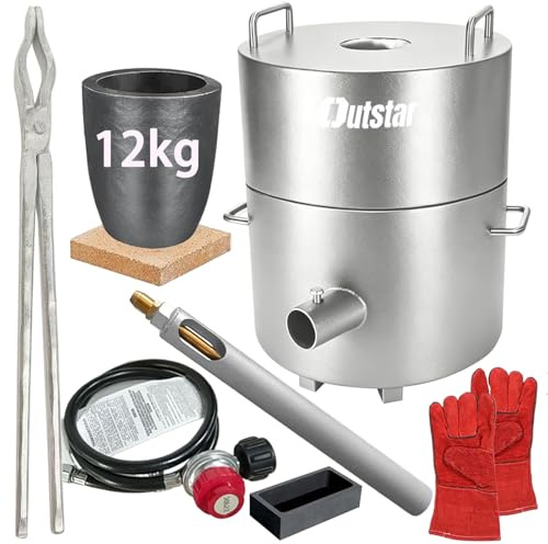 Outstar 12KG Propan-Schmelzofen-Set, Große Kapazität und Verbesserte Sicherere Brennofen Gießerei Ofen Schmelzen Gold Silber Kupfer Aluminium Metall Recycling für Schmuck Herstellung und Metallgießen