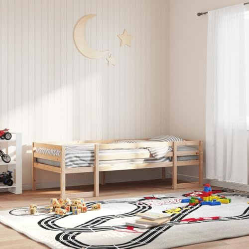 Runheo Kinderbett 90x190 cm Massivholz Kiefer, Robustes Bettgestell mit Rausfallschutz, sicheres Holzbett für Kinderzimmer, unbehandeltes Kiefernholz, langlebiges Plattformbett