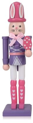 Codesteel 7 Inch Easter Bunny Nutcracker Decoration, Wooden Rabbit Soldier Figure for Spring Holiday Tabletop Display (Purple)