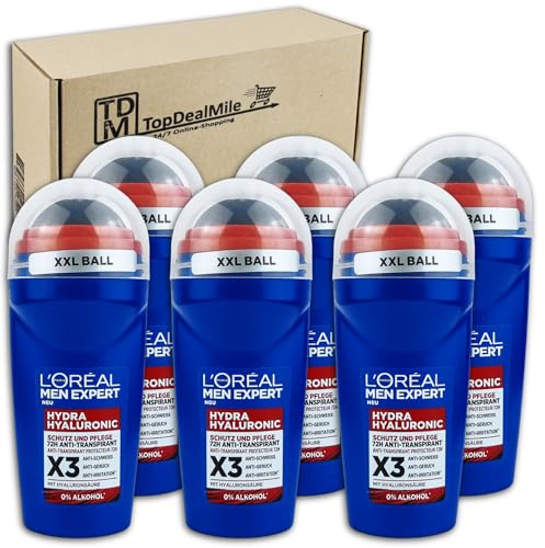 TopDealMile- Vorratspack - für L'Oréal Men Expert Hydra Hyaluronic 72H Anti-Transpirant Roll On 6 x 50 ml