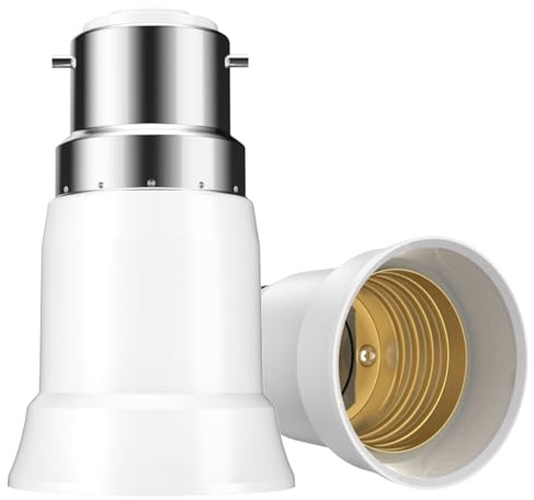 BYSMAH B22 to E27 Adapter, 2 Pack Bayonet to Screw Bulb Adaptor | for Ceiling Fan Light, Light Adaptor Fitting, BC to ES Lamp Base Socket Converter, for LED and Incandescent and CFL Bulbs