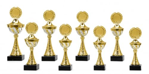 Jelicoco Pokal personalisiert mit Gravur – Gold Weiß Trophäe mit Emblem – Siegerpokal für Turnier, Wettbewerb, Sport, Verein & Ehrung – Pokal Serie in Mehreren Größen - 28cm-37cm