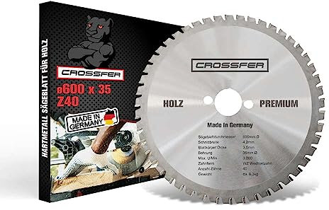 Kreissägeblatt für Holz | Premium Qualität HM Kreissägeblatt | Hartmetall Kreissägeblatt für die Holzverarbeitung | CROSSFER® (Ø600 x 35 (Z40))