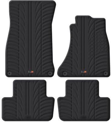 TRAVALL Rubber Car Mats (set of 4) compatible with Audi A4 Avant (2008-2015) Heavy Duty Floor Mats Moulded Premium Mats Easy Clean Black with Clips - Anti Slip All-Weather Protection