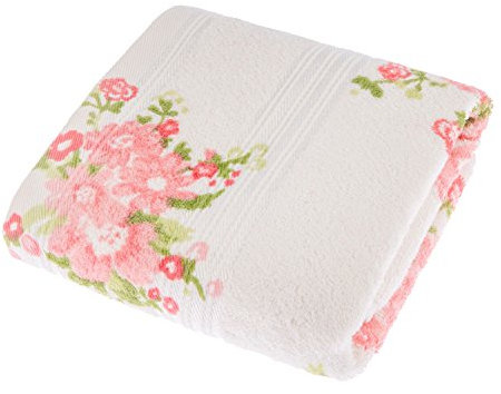 Homescapes 100% Baumwolle Frottee Handtuch Creme mit Vintage Blumen Print und gestickter Bordüre