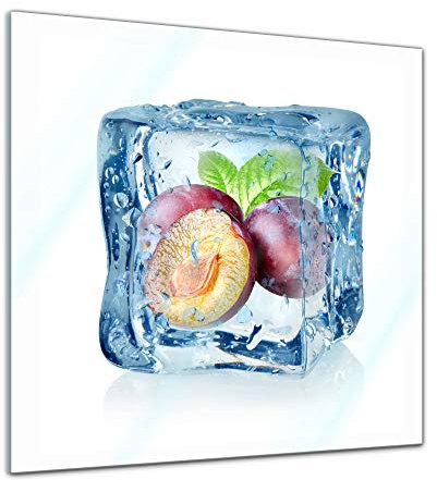 Bilderdepot24 Glasbild - Eiswürfel Pflaume - 30x30 cm - Deko Glas - Wandbild aus Glas - Bild auf Glas - moderne Bilderdepot24 Glasbilder - Glasfoto - Echtglas