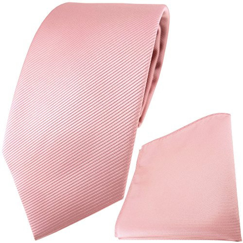 TigerTie Designer Krawatte Einstecktuch in rosa altrosa einfarbig uni Rips
