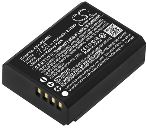 CS-LPE10MX Akku 1100mAh Kompatibel mit [Canon] DS126291, DS126491, DS126621, EOS 1100D, EOS 1200D, 1300D, 4000D, KISS X50, Kiss X70, Kiss X90, Rebel 1300D T6, Rebel T3, Rebel T5, Rebel T6, iGuide IMS
