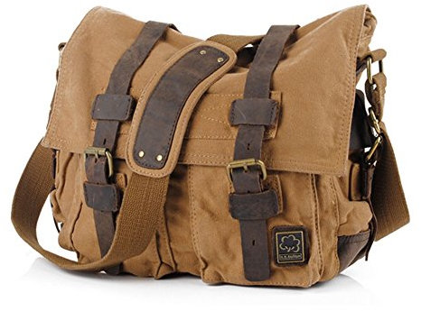 Jonon Vintage Military Herren Canvas Messenger Bag für 13,3-17 Zoll Laptop, Braun, Size 17.3