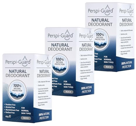 Perspi-Guard 100% Natural Deodorant for Men & Women, Vegan, Aluminium Free Deodorant Made from Tawas Crystals to Prevent Sweat & Odour, 60 g, 3-Pack