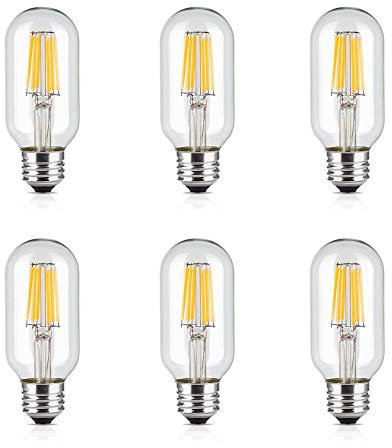 HUAMu T45 LED Glühbirne E27 Edison Lampe ersetzt 60 Watt, 6W, 600 Lumen, 2700K warmweiß, LED Kerzen Filament Fadenlampe, 220V AC, für Hängelampe Wandleuchte Pendelleuchte 6er Pack