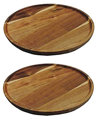 JB Home Collection 4569, Premium Acacia Wooden Food Serving Charger Plate Platter Round Wooden Tea Tray Snack Platter (2, 12.5)