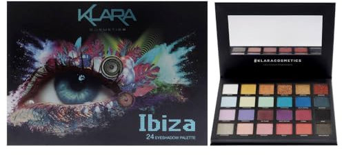 Klara Cosmetics 24 Shade Eyeshadow Palette Ibiza Glamorous Shimmers Bold Mattes Strong Pastello Tons Long lasting Full Pigent