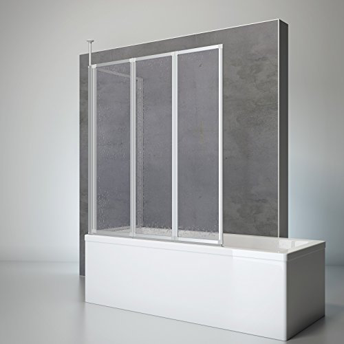 Schulte pare-baignoire 129 x 140 cm et paroi latérale 75 cm, alu-argenté, 3 volets (48+40+41), paroi de baignoire rabattable, verre synthétique acrylique 3mm, joint d'étanchéité