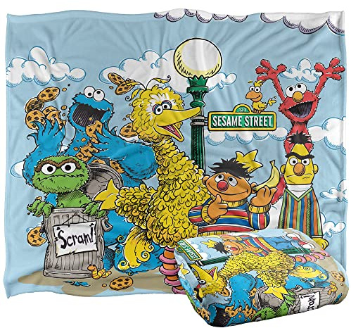 Trevco Selky Touch Superweiche Kuscheldecke im Retro-Stil von Sesame Street, offizielles Lizenzprodukt, 152 x 127 cm