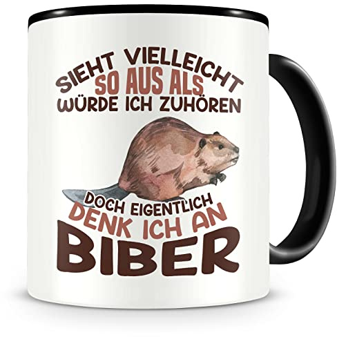 Samunshi® Biber Tasse mit Spruch Sieht vielleicht so aus Biber Geschenk für Fans Kaffeebecher Kaffeetasse Kaffeebecher Lustige Tassen zum Geburtstag schwarz Keramik 300ml