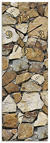 ARTLAND Wanddeko Wanduhr ohne Tickgeräusche aus Glas Quarzuhr 20x60 cm Rechteckig Lautlos 20x60 cm Braune Steinwand T9FK