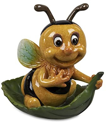 formano Biene auf Blatt Deko Figur aus Kunststein, ca. 14cm, glänzende Oberfläche (Biene 2.)