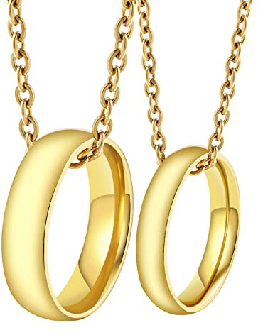 Daesar Halskette Paare Personalisiert, Partnerketten Edelstahl mit Charms Ringe Anhänger Kette 60CM 50CM Freundschaftsketten für 2
