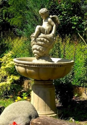 Casa Padrino Jugendstil Springbrunnen Engel Grau Ø 70 x H. 127 cm - Prunkvoller Gartenbrunnen - Gartendeko Brunnen - Barock & Jugendstil Garten Deko Accessoires