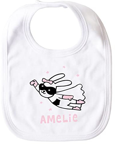 SpecialMe® personalisiertes Baby Lätzchen mit Namen Hase Superheld Baumwolle Junge/Mädchen Weiss unisize