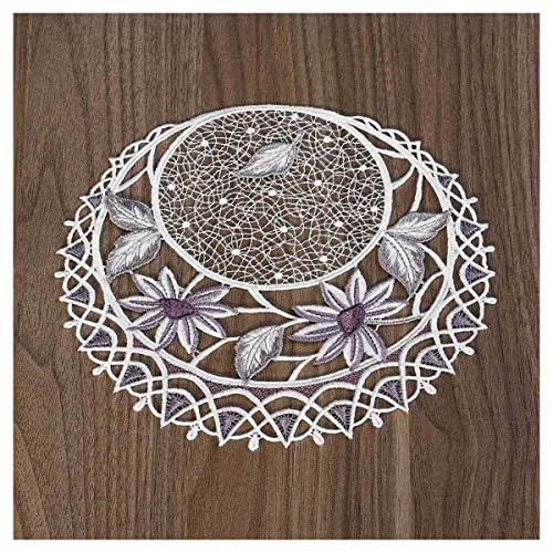 DSD Design-Studio Drechsler Tischdecke Margeritentraum Plauener Spitze modernes Deckchen mit Blumen-Motiv Tischdeko grau-lila