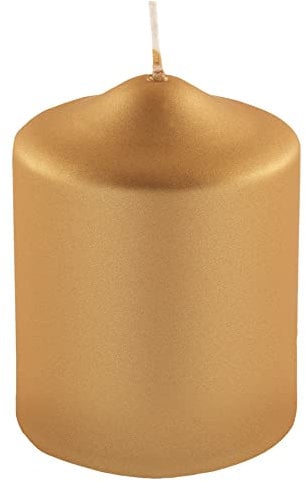 FINK Stumpen Kerze gold - für Windlichte Laternen - Tischdeko Goldhochzeit goldenes Jubiläum - H 10 D 8 cm - Brenndauer ca 50 Stunden