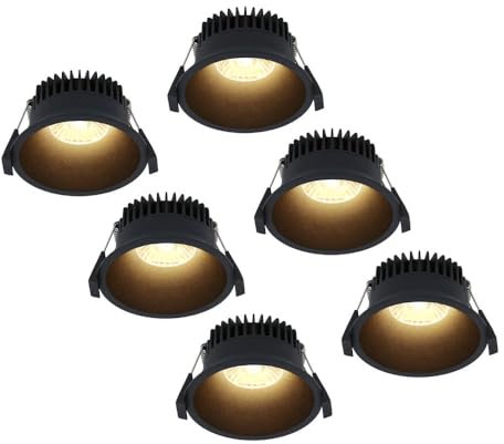 HOFTRONIC - Finn - 6er LED Einbaustrahler Rund Schwarz - 2700K Warmweiß - 10 Watt 900 Lumen Dimmbar - IP44 Deckenstrahler für innen, außen, Badezimmer