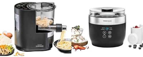 ROMMELSBACHER Elektrische Nudelmaschine PM 220 – bis zu 800 g Nudeln, integrierte Waage, gesteuerte Wasserzufuhr,220 Watt & Joghurt- und Frischkäsebereiter JG 80 Jona