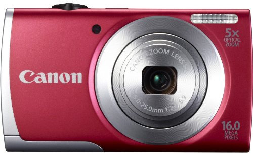 Canon PowerShot A2500 16MP Digital Camera with 5x Optical Image Stabilized Zoom with 2.7-Inch LCD Red (Renewed)