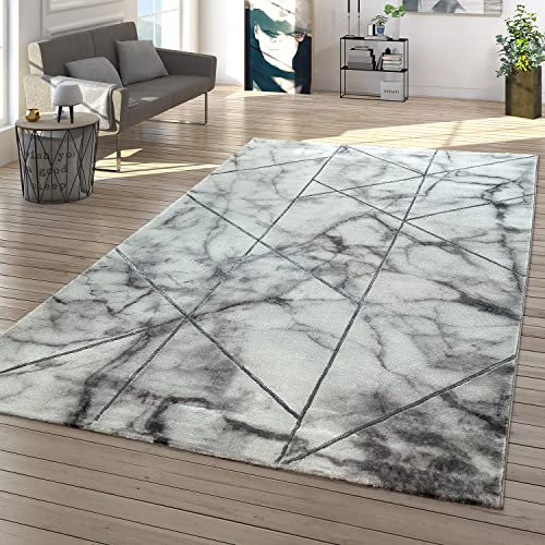 TT Home Wohnzimmer Teppich Kurzflor Wohnzimmerteppich 3D Optik Modern Marmor Design, Farbe:Silber 4, Größe:80x150 cm