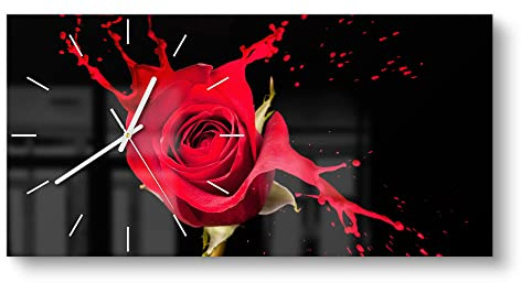 DEQORI Glasuhr | vertikal 60x30 cm | Motiv Zerfließende Rosenblüte | große XXL Design Uhr aus Glas | leise Wanduhr für Wohnzimmer & Küche | moderne Hingucker Uhr für die Wand