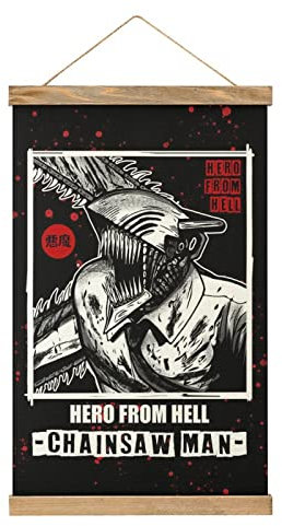TTOOXZ Magnetic Scroll Vintage Manga Chainsaw Man Hangers Poster DIY Wall Fabric Decor Hanging Paintings Frame Kit Holder For Living Room